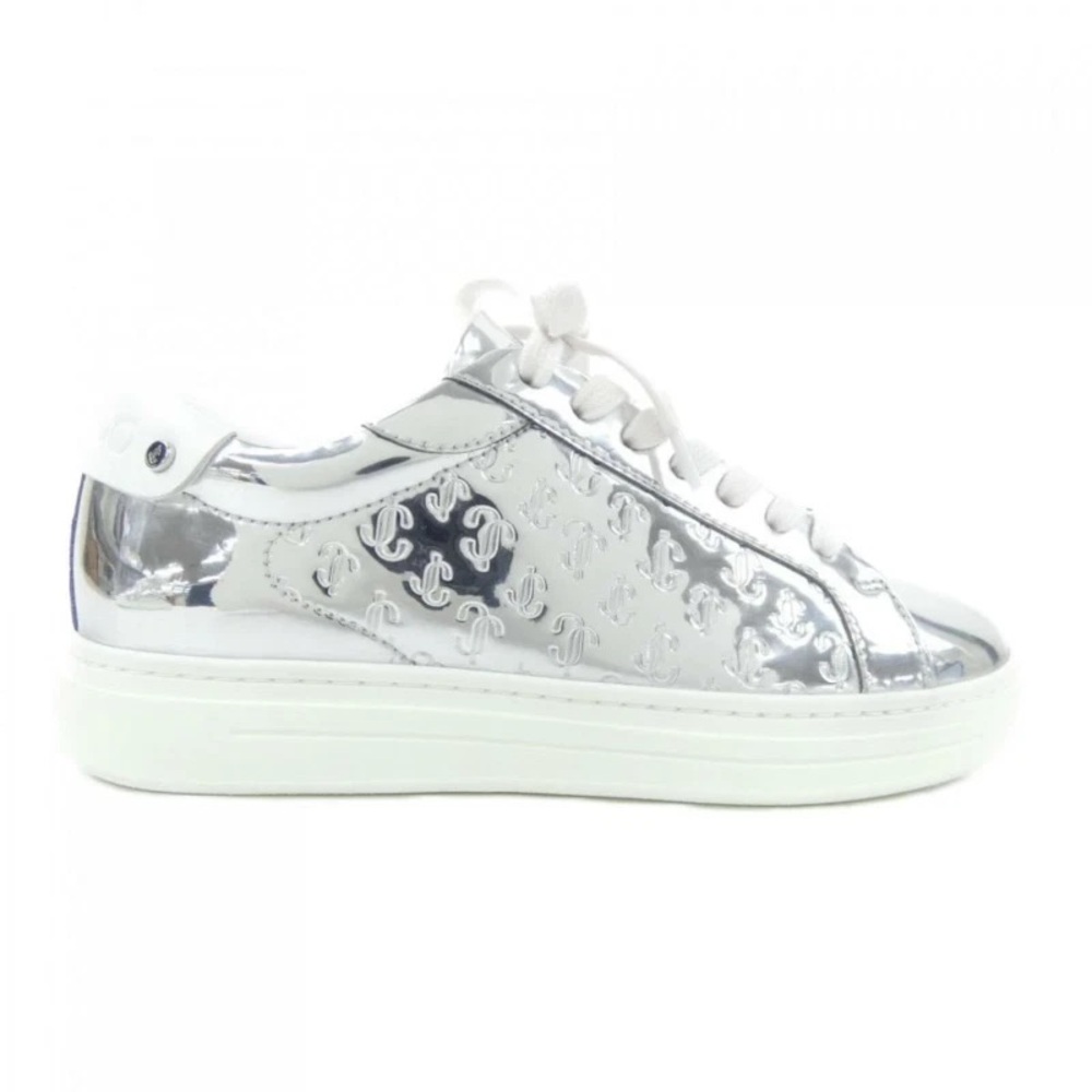 JIMMY CHOO Metallic Silver Logo Low-Top Lace-Up Women’s Sneaker